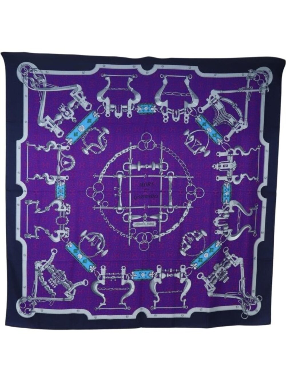HERMES Carre 140 Scarf Cashmere Navy Purple